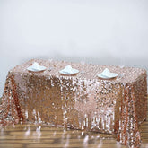 Sequin 90"x156" Rectangle Tablecloth Rose Gold - Seamless Big Payette Table Cover